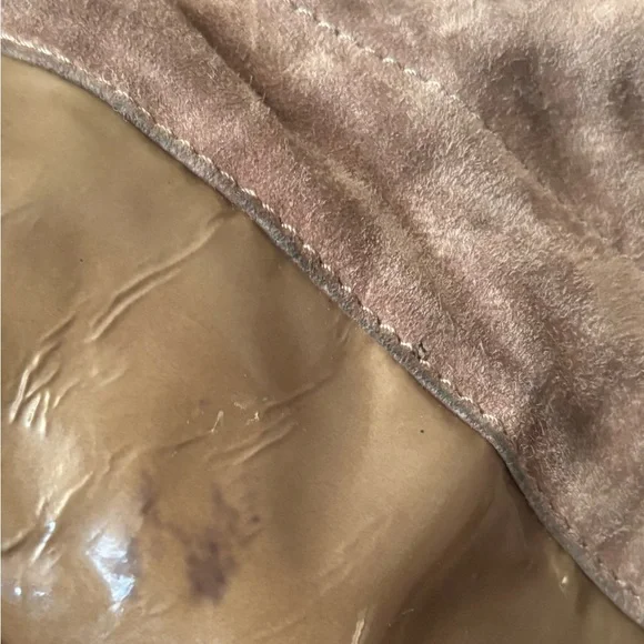 Brunello Cucinelli convertible taupe patent & suede backpack